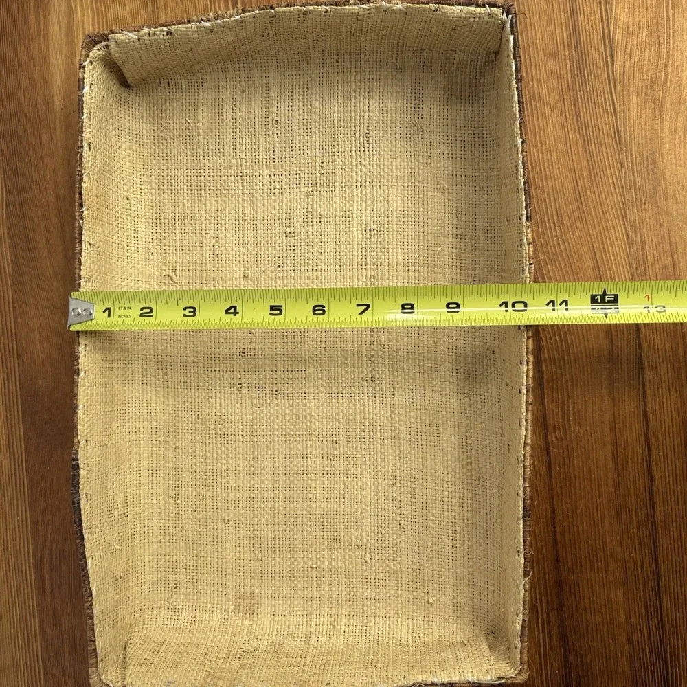 Vintage Rustic Bark Look Decorative Basket Tray Floral Trim Burlap Lined Decor